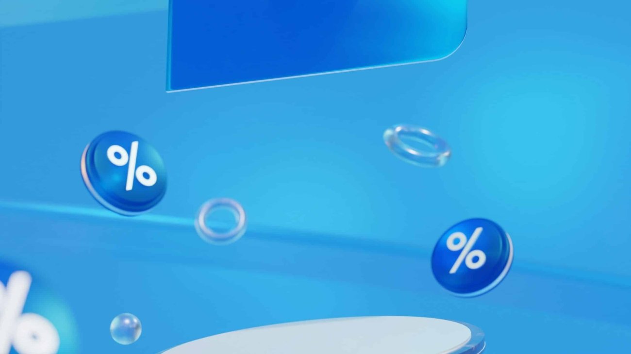 A blue background with bubbles and a price sign
